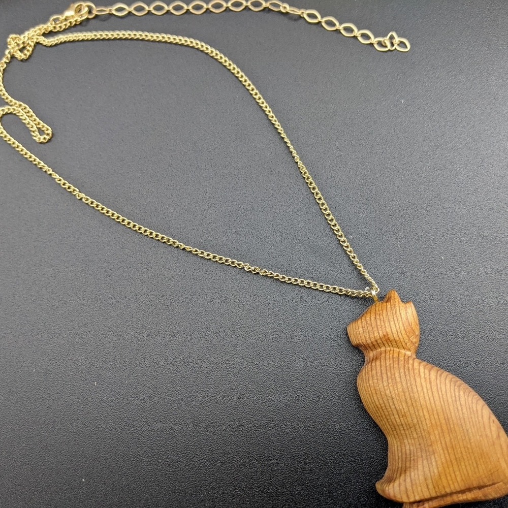 Wooden Necklace Siamese Cat Gold Wood jewelry pet